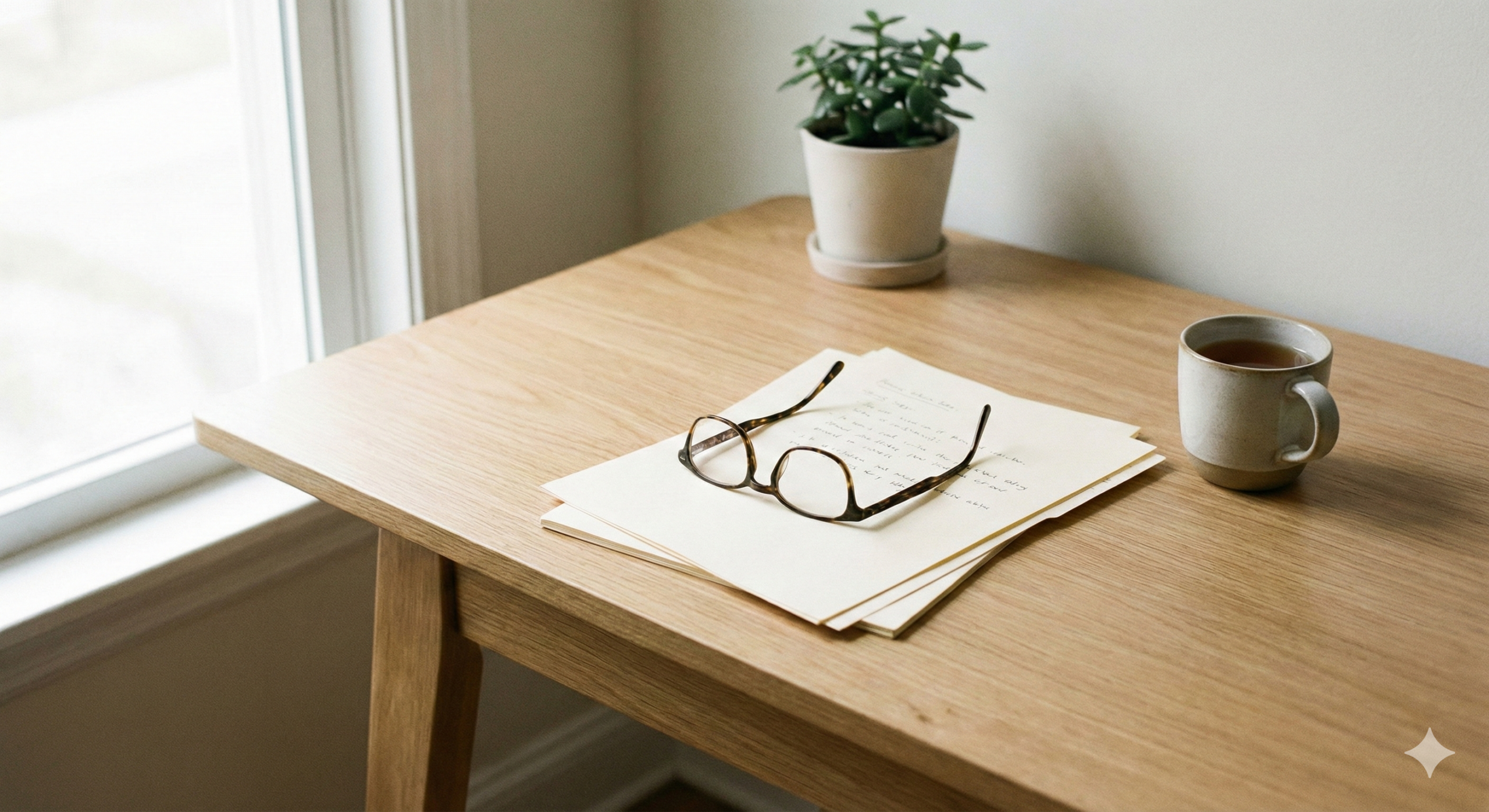 Reading glasses resting on documents and a desk, symbolising the clarity stage of the mediation process.