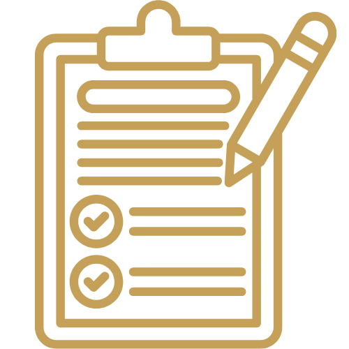 Drafting icon showing a clipboard with a pencil and completed tick marks.