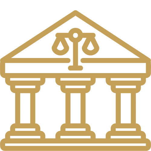Courthouse and scales of justice icon representing the final submission of the Memorandum of Understanding for a Consent Order.