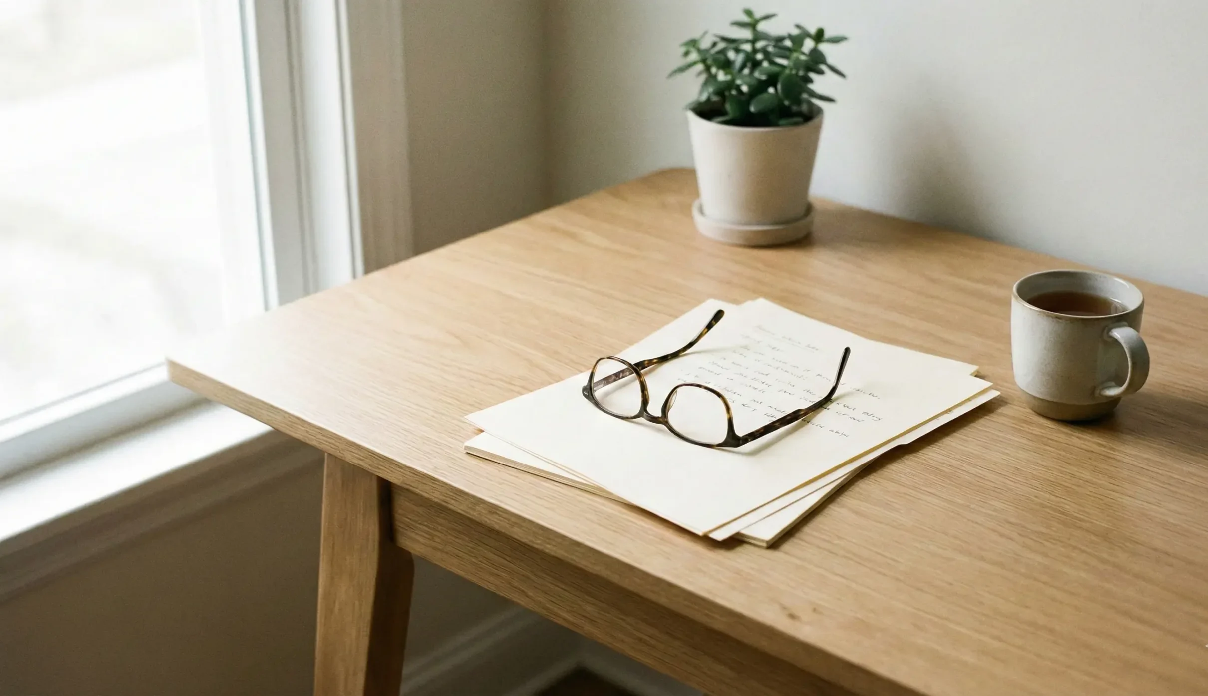 Reading glasses resting on documents and a desk, symbolising the clarity stage of the mediation process.