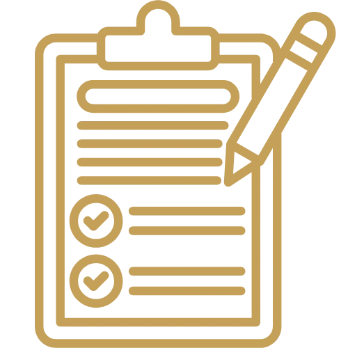 Drafting icon showing a clipboard with a pencil and completed tick marks.